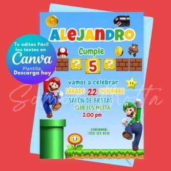 Invitación de Super Mario Bros Editable en Canva