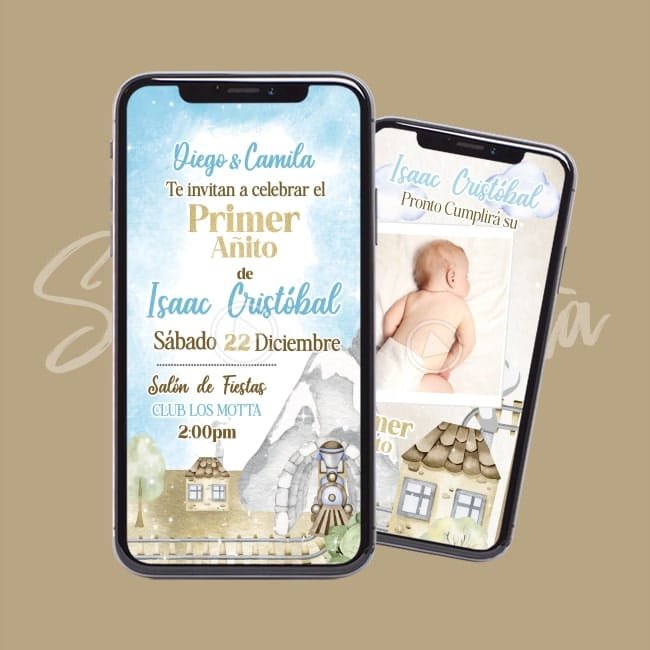 Video Invitación de Tren Acuarela Primer Año