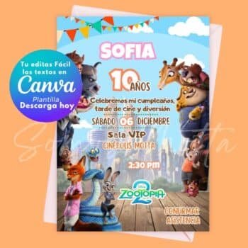 Invitación de Zootopia 2 Editable en Canva