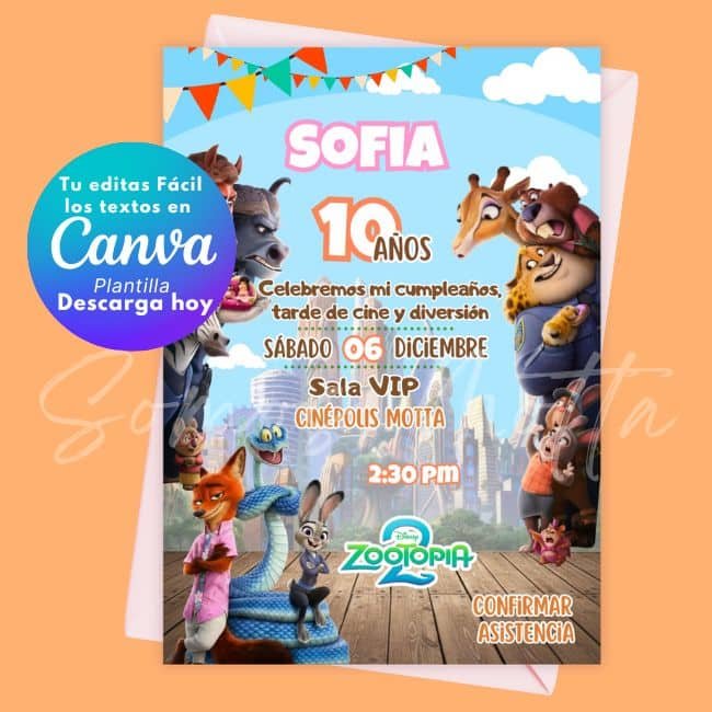 Invitación de Zootopia 2 Editable en Canva