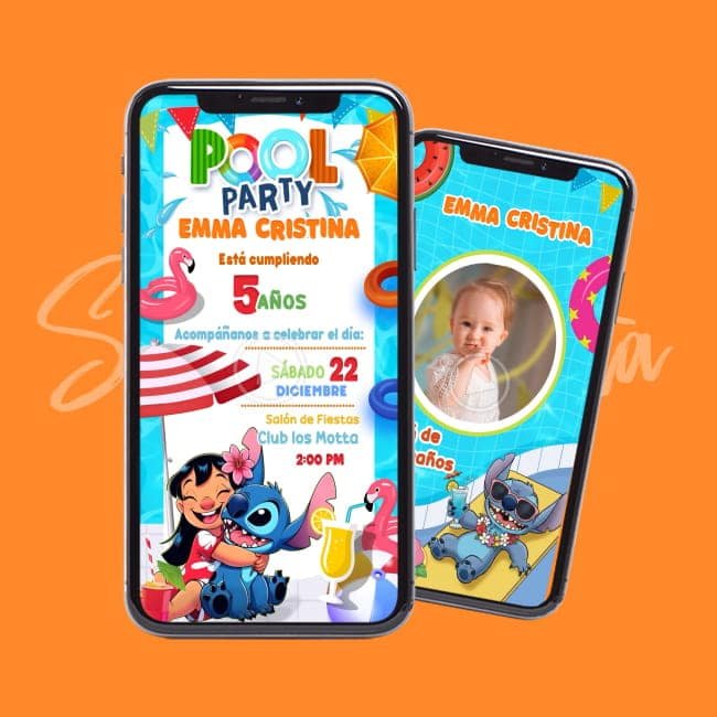 Video Invitación Pool Party Lilo y Stitch Personalizada