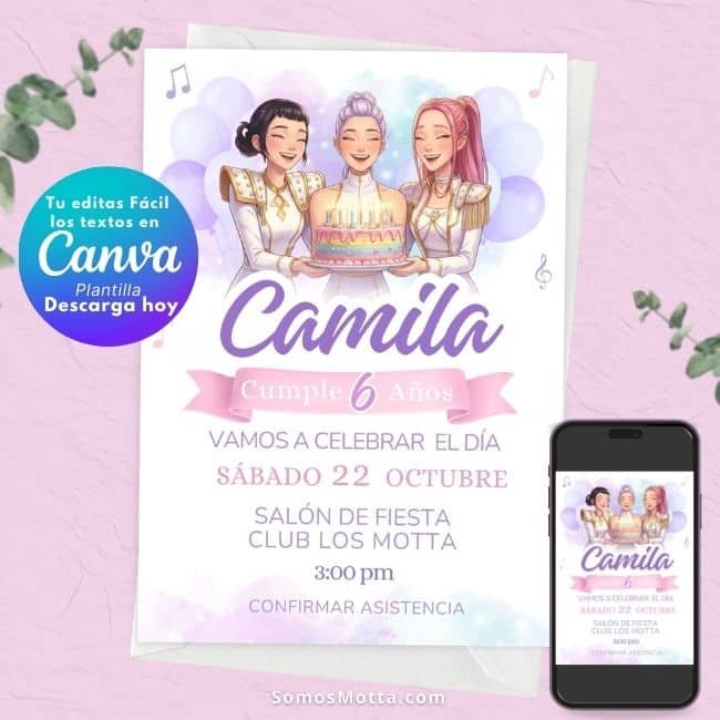Invitación Guerreras Kpop Editable en Canva – Plantilla Digital