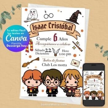 Invitación de Harry Potter Infantil Editable en Canva