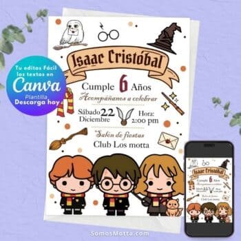 Invitación de Harry Potter Infantil Editable en Canva