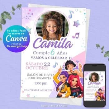 Invitación de las Guerreras Kpop Editable en Canva para Cumpleaños