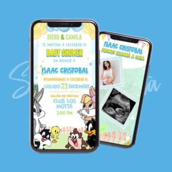 Invitación Baby Shower Looney Tunes Bebé Personalizada 24h