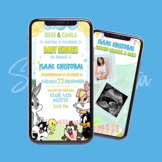 Invitación Baby Shower Looney Tunes Bebé Personalizada 24h