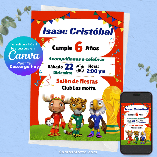 Plantilla de Invitación Mundial 2026 Editable en Canva