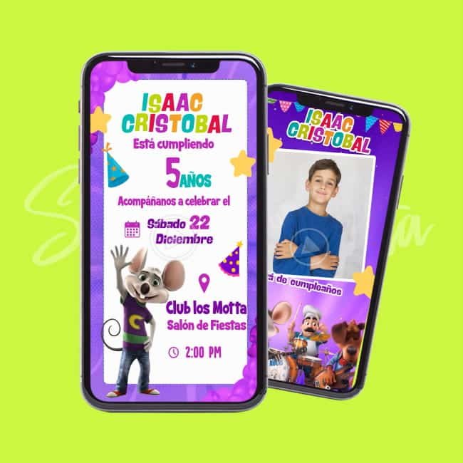 Video Invitación Chuck E. Cheese Personalizada ¡Lista para Enviar!