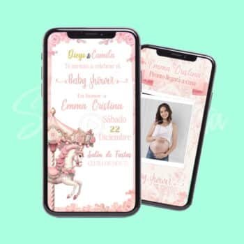 Video Invitación Baby Shower Carrusel Rosa Niña