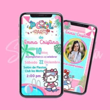 Video Invitación Hello Kitty Pool Party Diseño Profesional