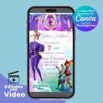 Video Invitación de Zootopia 2 Editable en Canva