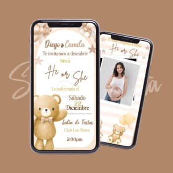 Invitación Revelación de Género Beige Dorado Vídeo Listo
