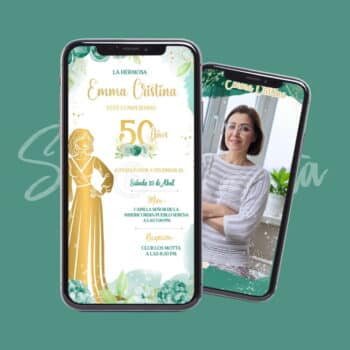 Video Invitación Dama Flores Verde con Dorado