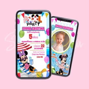 Invitación en Video Minnie Mouse Pool Party | Personalizada