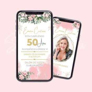 Invitación de Flores Palo Rosa para Cumpleaños