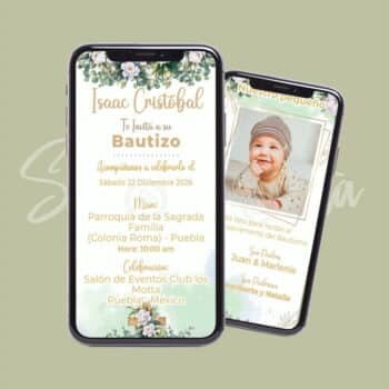 invitación para bautizo elegante flores blancas video